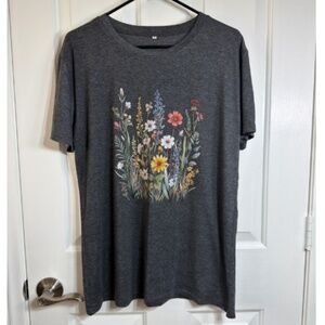 Charcoal Floral Print Short Sleeve Tee